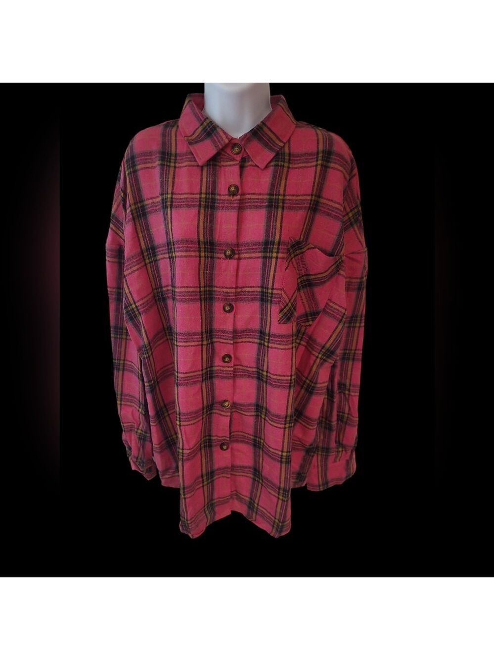 Fantaslook Ladies Pink Plaid Button-Up Shirt Size 2XL
